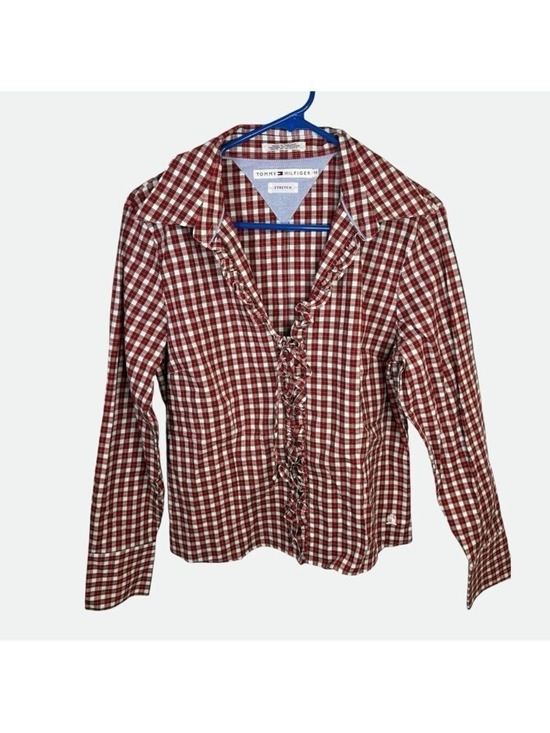 Tommy Hilfiger Tops - Tommy Hilfiger Red White Plaid Button Down Shirt Size 12